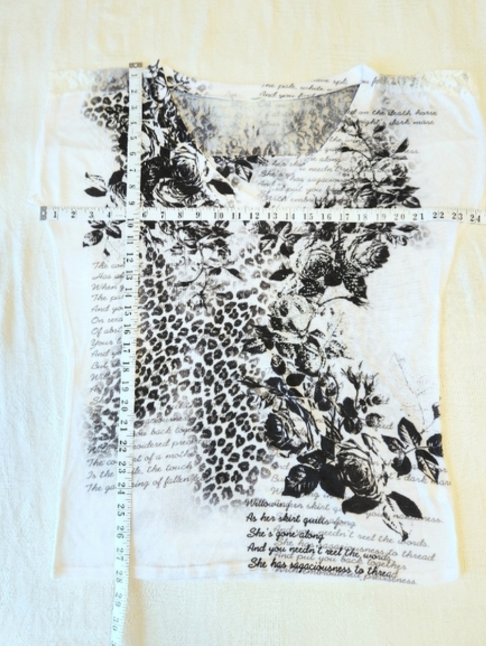 Floral & Leopard Print Women's Top With Lace Detailing | Stretchy - Picture 5 of 5